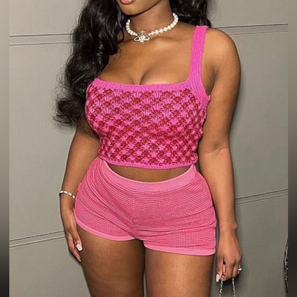*FIRM PRICE* Zara Pink Knit Crop Top and Shorts Set